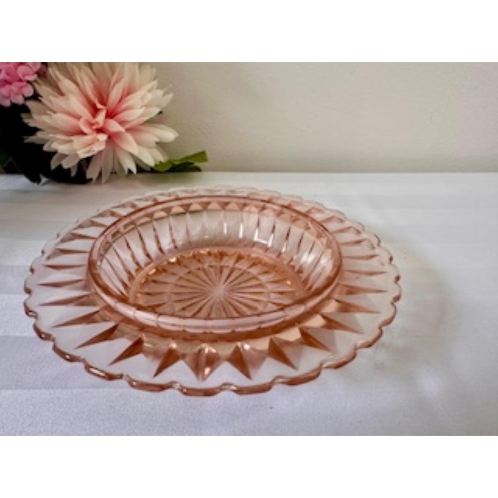 Jeannette Windsor‎ Pink Depression Glass Dish Ribbed Sunburst Pattern Vintage
